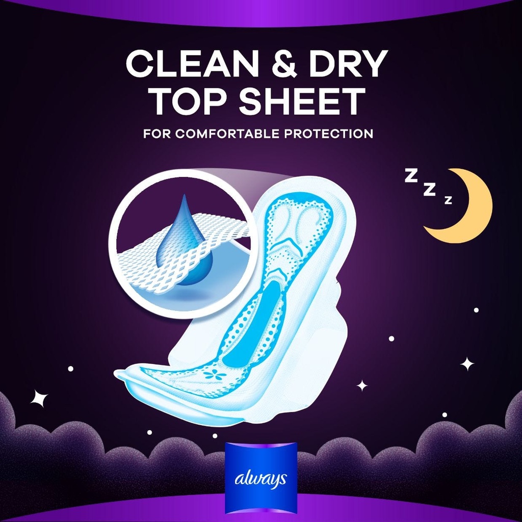 Always Sanitary Napkin Nighttime With Wings Soothing Cream Extra Long 8 Pieces