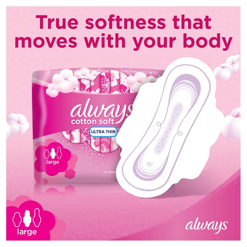 Always Sanitary Napkin Ultra Thin Soft Cotton With Lotion Long 8 Pieces × 2