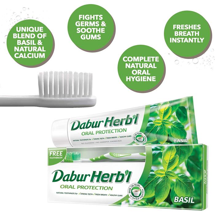 DABUR HERBAL BASIL T / P 150 G + T / B FREE