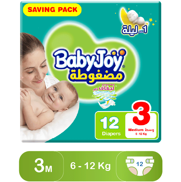 Baby Joy Diapers Compressed Diamond Pad Medium #3 12 Pieces