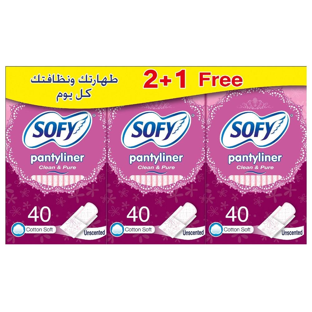 SOFY PANTYLINER CLEAN PURE UNSCENTED 40 Pad 2 +1FREE 1 Pack