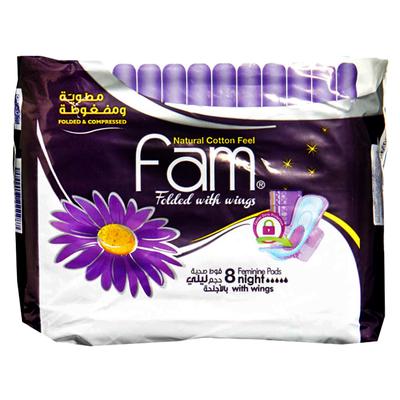 FAM  COTTON FEEL NIGHT WITH WINGS 8 Pad  1Pack  