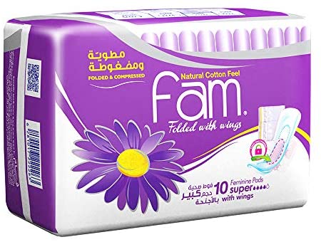 FAM  COTTON FEEL SUPER WITH WINGS  10 Pad 1 Pack