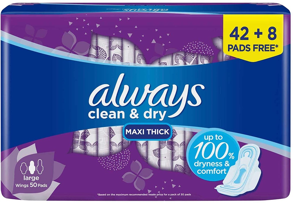 Always Sanitary Napkin Large With Wings 50 Pad 1 Pack