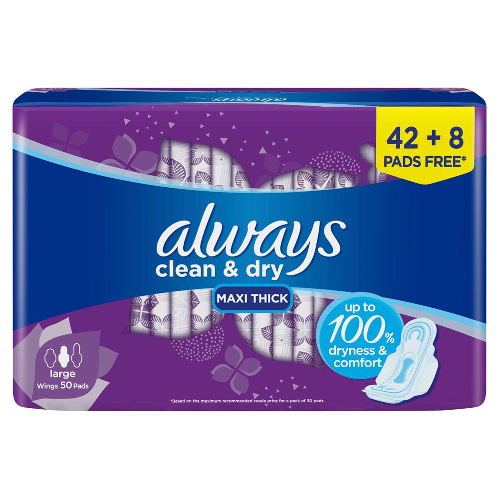 Always Sanitary Napkin Large With Wings 8 Pads For Free 50 Pad 1 Pack