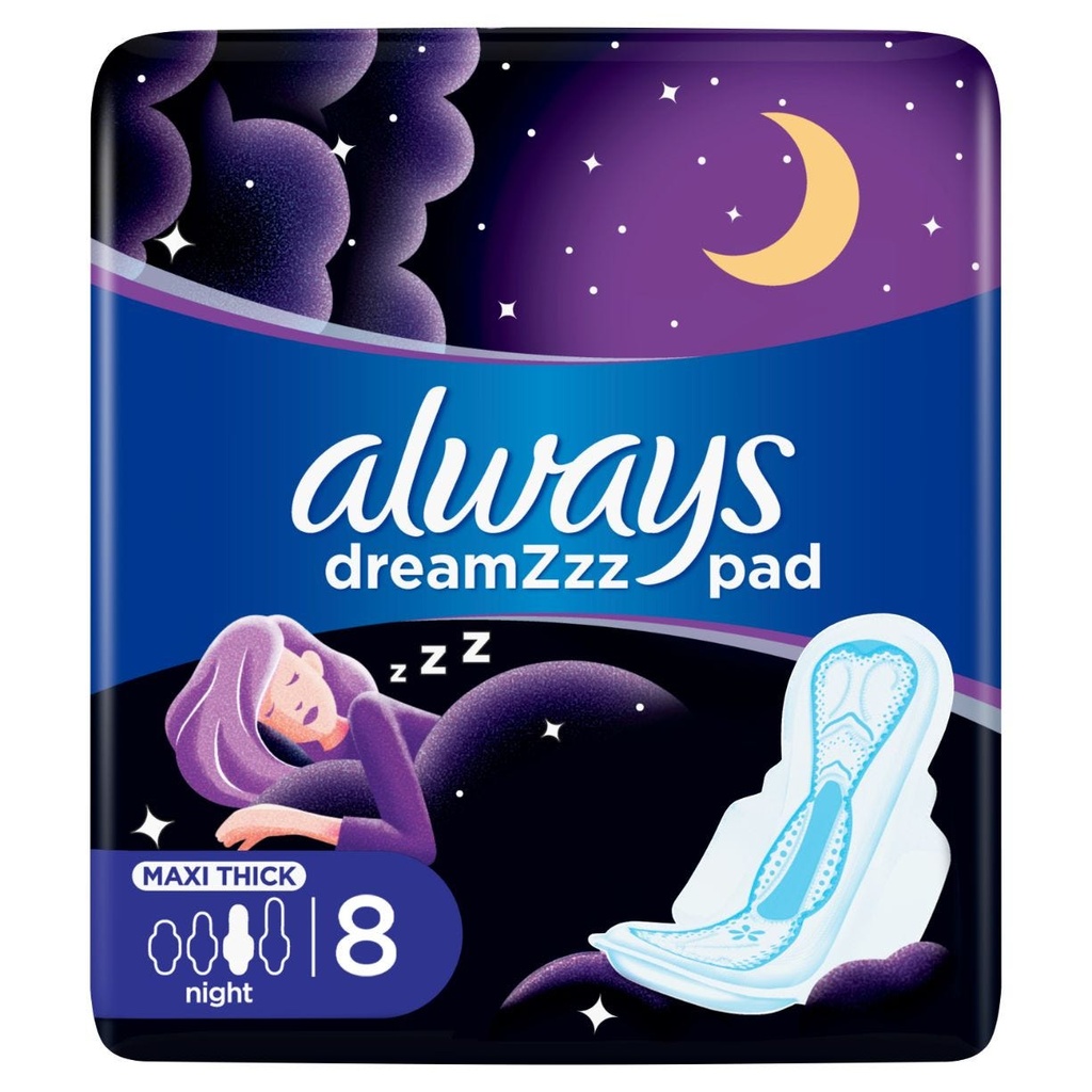 Always Sanitary Napkin Nighttime With Wings Soothing Cream Extra Long 8 Pad 1 Pack