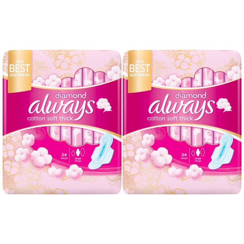 Always Sanitary Napkin Premium Large With Wings 24 Pad  2 Pack