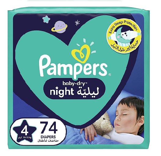 PAMPERS  NO 4 NIGHT MEGA  74 DIAPER  1 pack