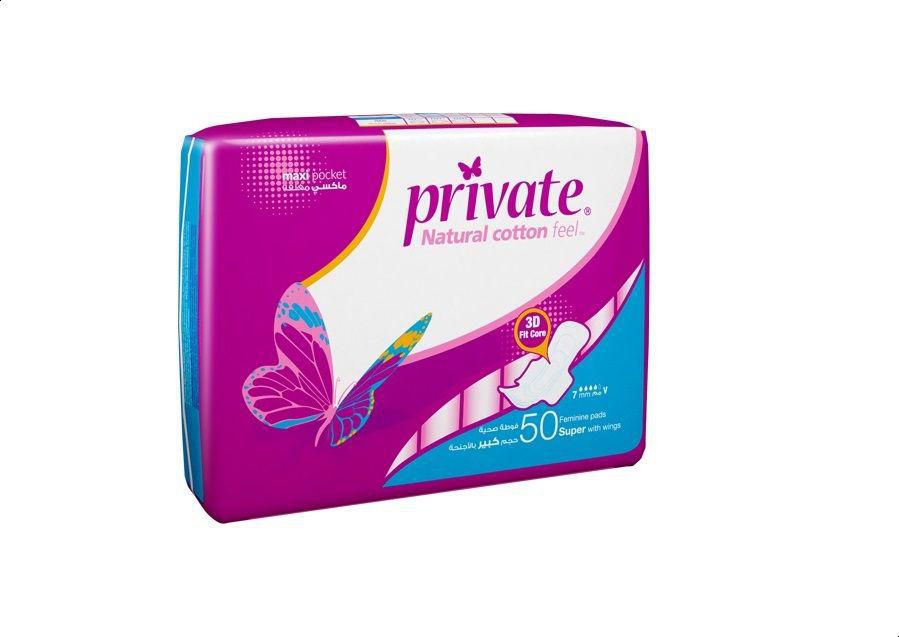 PRIVATE SUPER WITH WINGS 50 Pads  1 Pack