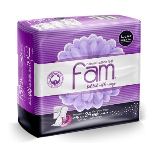 FAM  COTTON FEEL NIGHT WITH WINGS 24 Pad 1Pack  