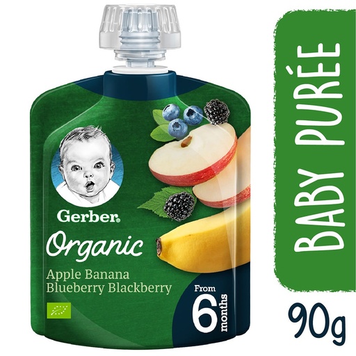 GERBER ORGANIC  APPLE BANANA BLUEBERRY BLACBERRY 9