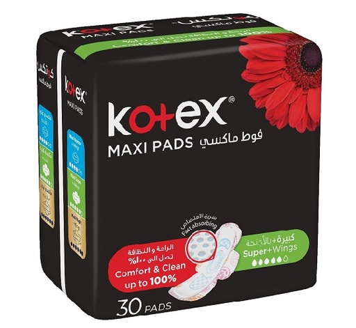 KOTEX MAXI SUPER +WINGS 30 PAD 6 X 30 COCO 1 Pack
