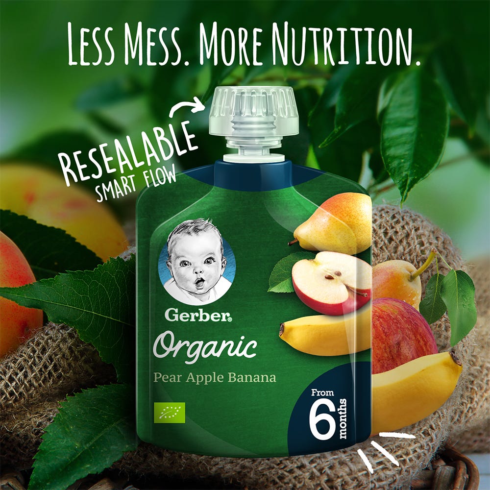 GERBER ORGANIC PEAR APPLE BANANA 90 GM 