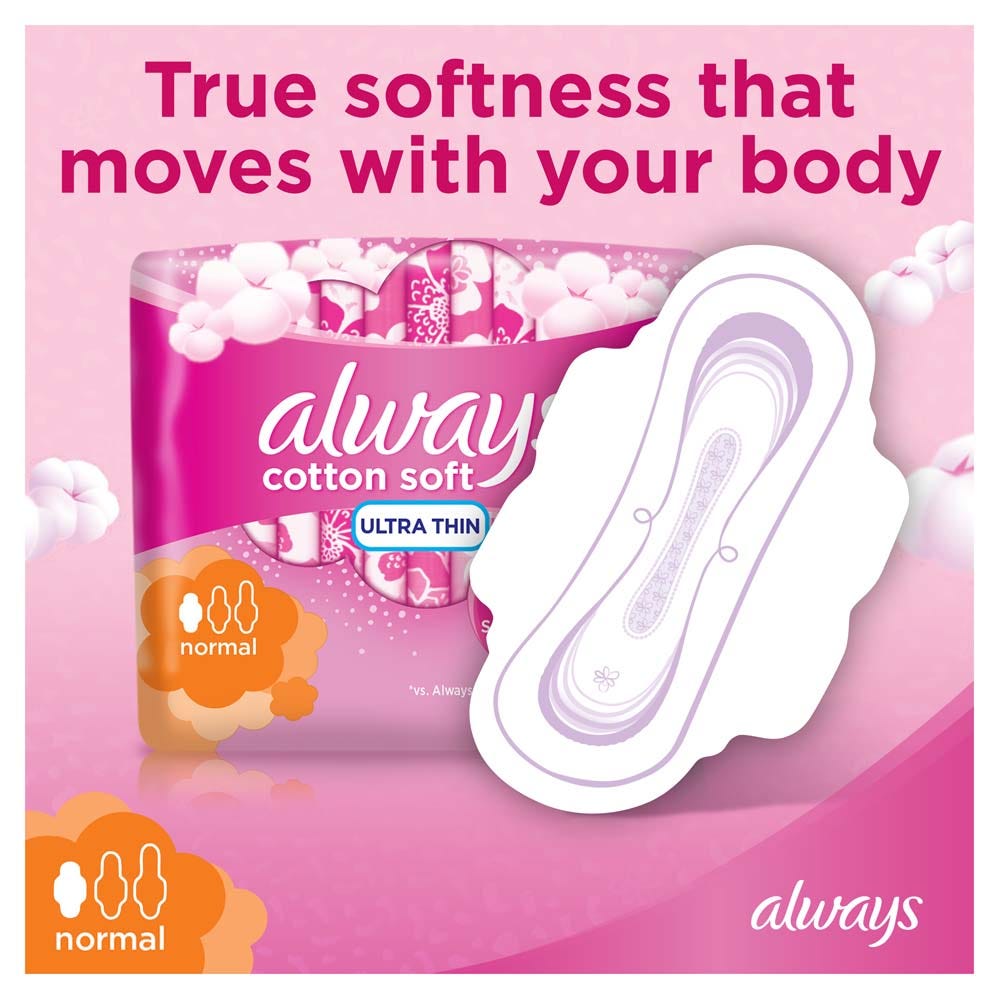 Always Sanitary Napkin Ultra Soft Cotton Normal With Wings 20 Pieces