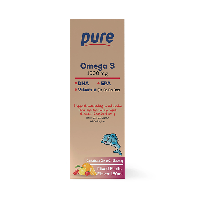 PURE OMEGA 3 1500MG DHA+EPA+VITAMIN SYRUP 150ML