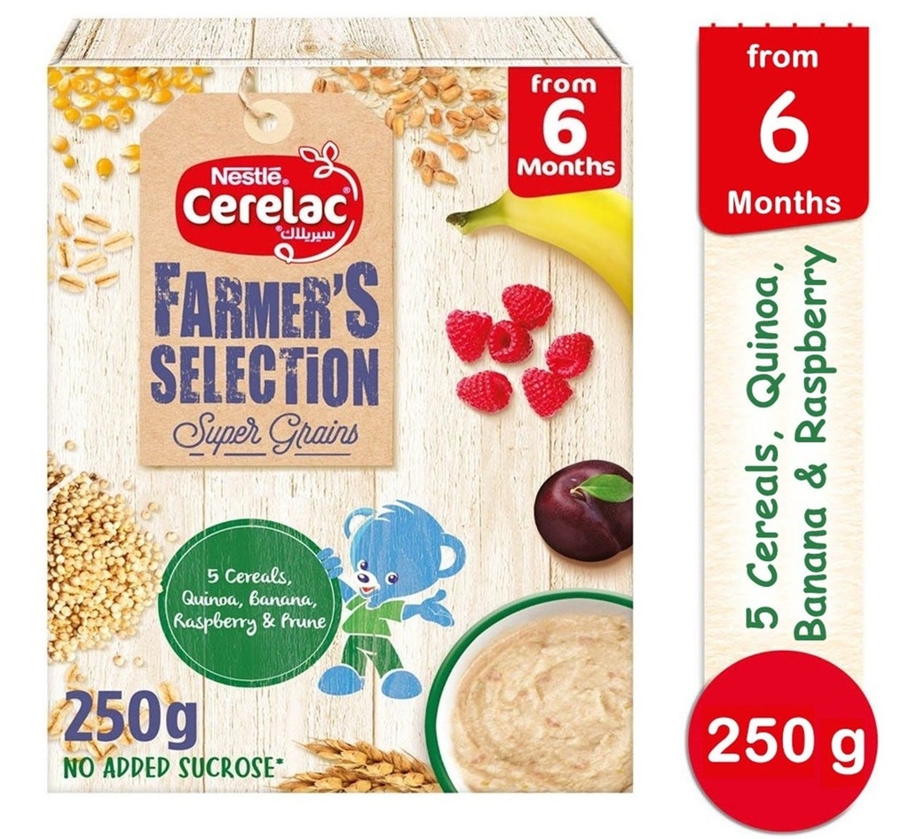 CERELAC  5 CEREALS & QUINOA.BANANA.RASPB.FRUNE 250