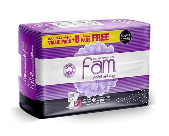 FAM  COTTON FEEL NIGHT WITH WINGS 6X 48 1 Pack