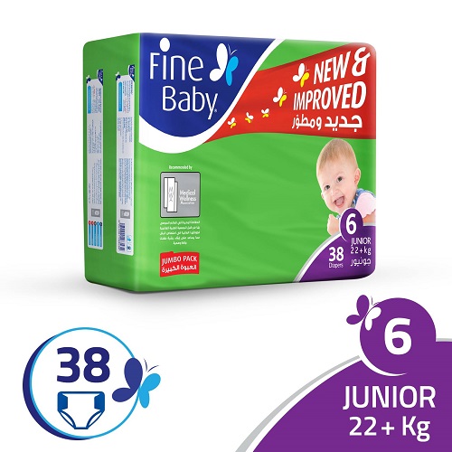 FINE BABY 22+KGS GREEN JUNIOR JUMBO NO 6  38 Diaper