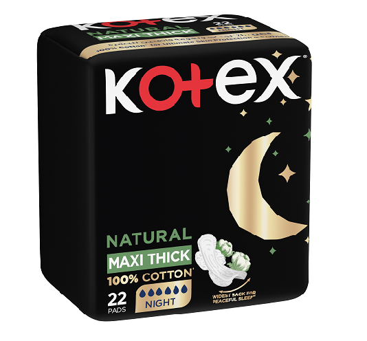 KOTEX NATURAL  MAXI COTTON  NIGHT 6 X 22