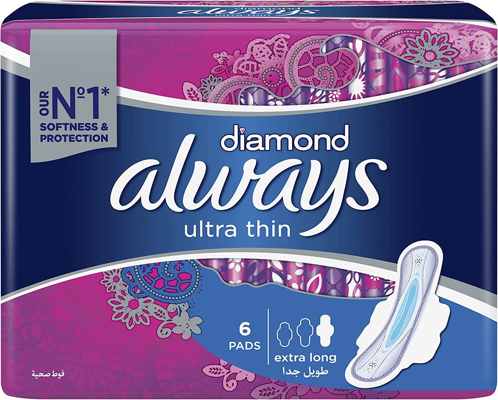 ALWAYS DIAMOND ULTRA THIN EXTRA LONG  6 Pad 1 Pack