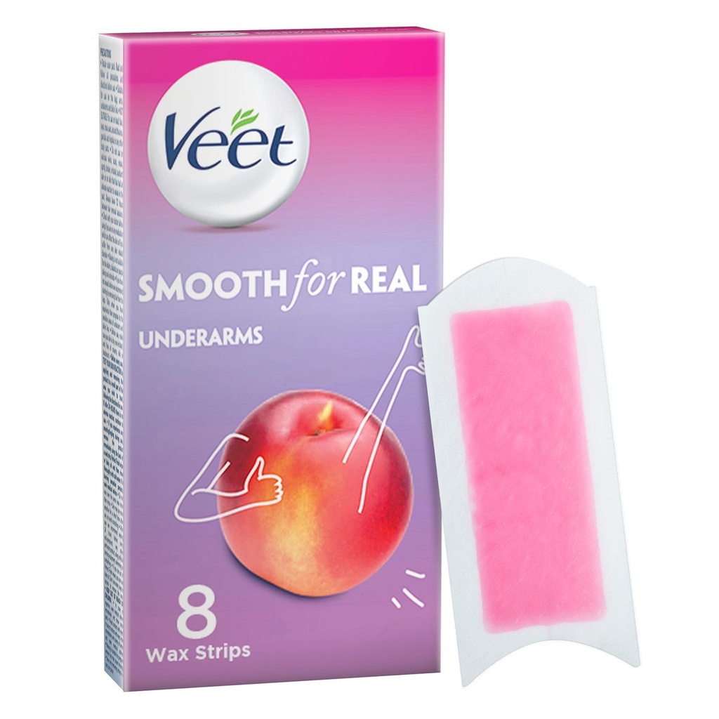 VEET SMOOTH FOR REAL UNDERARMS 8 WAX STRIPS 