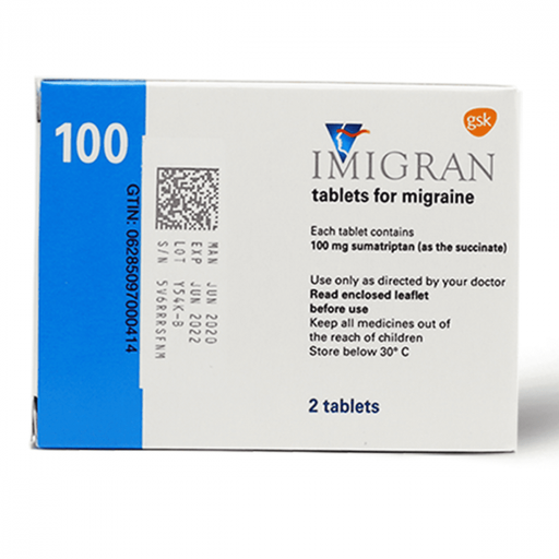 Imigran Tablets For Migraines 100 Mg 2 Pieces