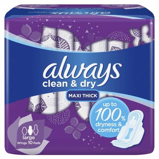 Always Sanitary Napkin Dry and Clean Large With Wings 10 Pad 1 Pack