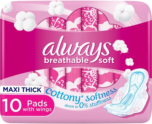 Always Sanitary Napkin Natural Cotton Feel Soothing Cream Large With Wings 10 Pad 1 Pack