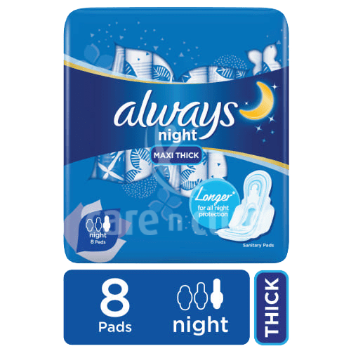 Always Sanitary Napkin Night With Wings Extra Long 8 Pad 1 Pack