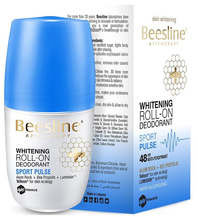 BEESLINE DEO ROLL WHITE SPORT PULSE 50ML 1+1 FREE