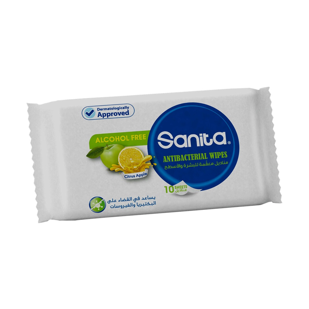 SANITA ANTIBACTERIAL WIPES CITRUS APPLE10 PC